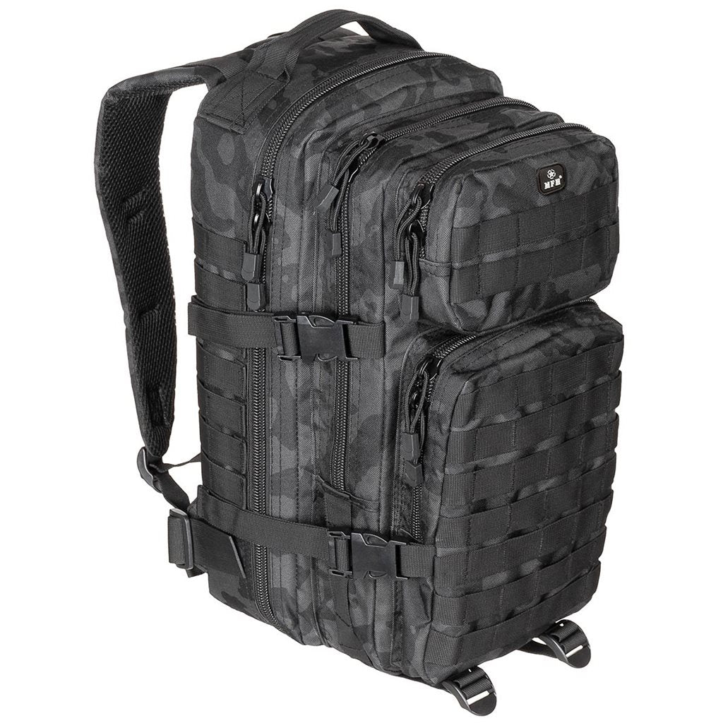 Mochila ASSAULT I 30 l negra, resistente al agua, cremallera doble, hombreras acolchadas