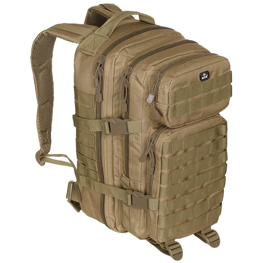 Mochila ASSAULT I 30 l negra, resistente al agua, cremallera doble, hombreras acolchadas