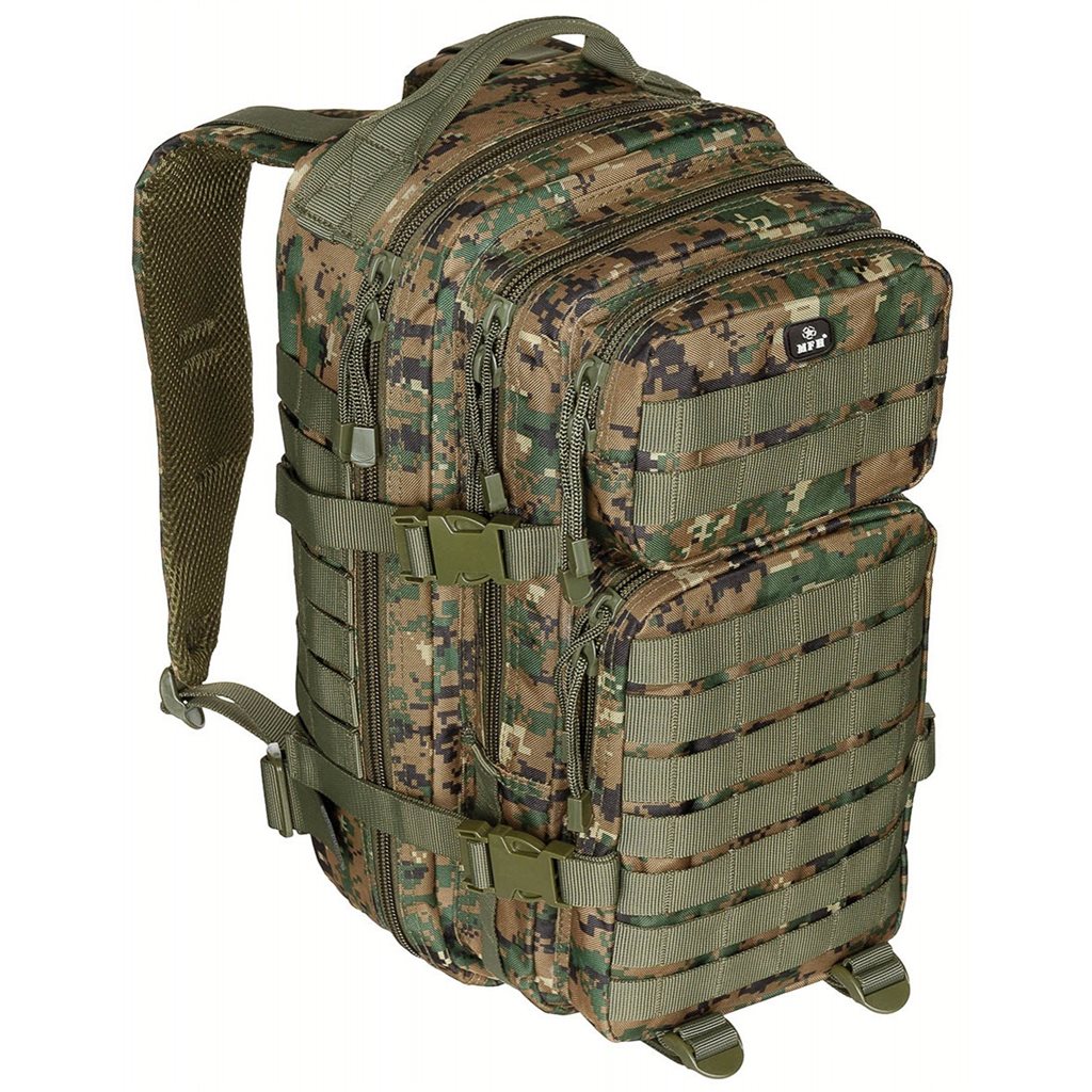 Mochila ASSAULT I 30 l negra, resistente al agua, cremallera doble, hombreras acolchadas