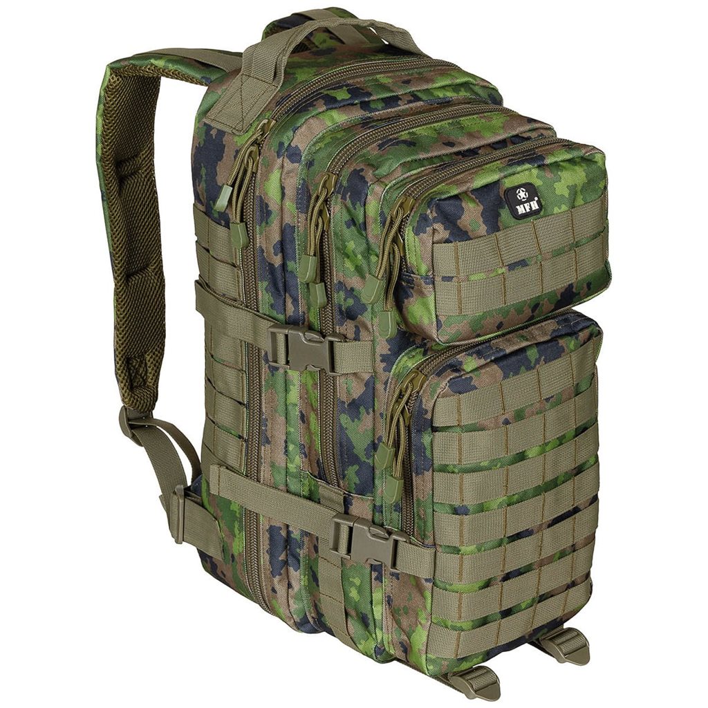 Mochila ASSAULT I 30 l negra, resistente al agua, cremallera doble, hombreras acolchadas