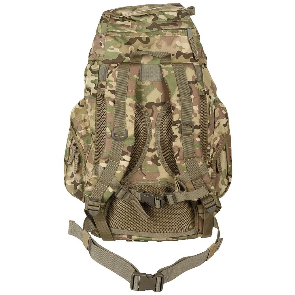 Mochila RECON II 25L, vista frontal con compartimento principal y bolsillos laterales