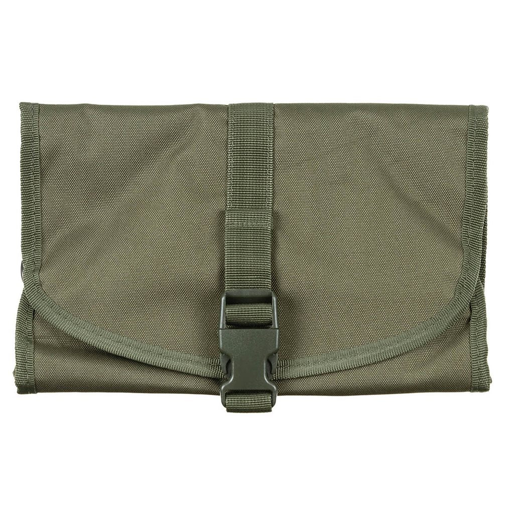Neceser de higiene negro con 5 bolsillos, espejo de plástico irrompible con velcro y gancho, 42 x 26 cm desplegado