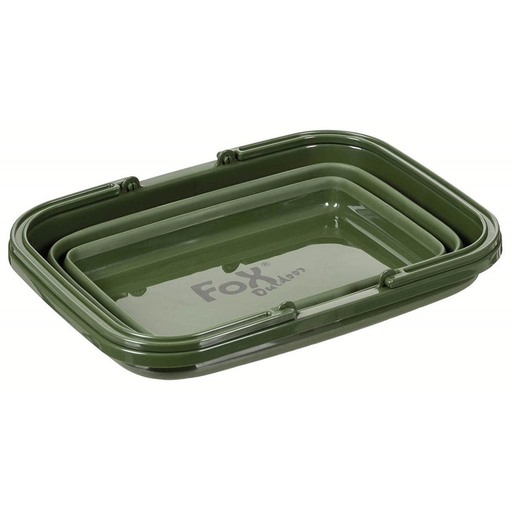 Cesta plegable de plástico verde con asas y centro flexible en TPR