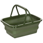 Cesta plegable de plástico verde con asas y centro flexible en TPR
