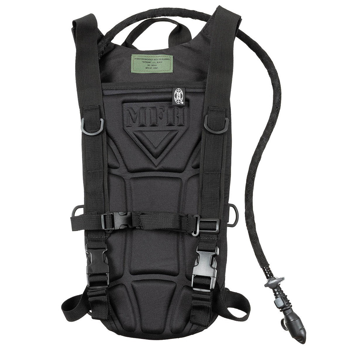 Mochila de hidratación EXTREME negra 2,5 l con manguera y boquilla, acolchado y correas ajustables