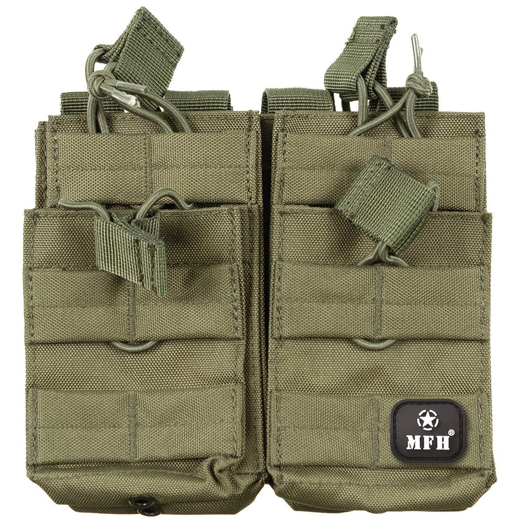 Funda modular MOLLE para dos cargadores, doble 4 bolsillos, nylon verde 8,5x5x17 cm