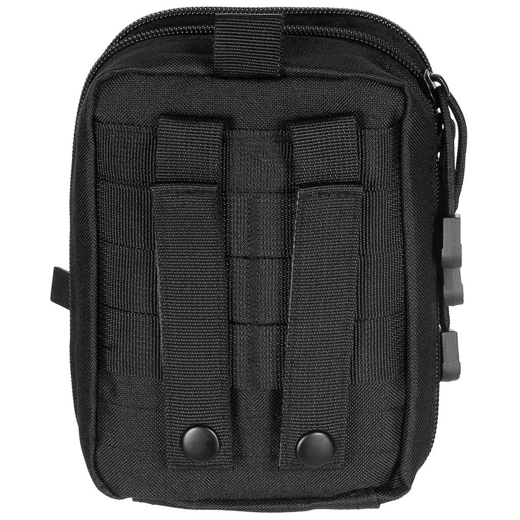 Funda EDC Everyday Carry MOLLE negra vista frontal con tiras de fijación MOLLE