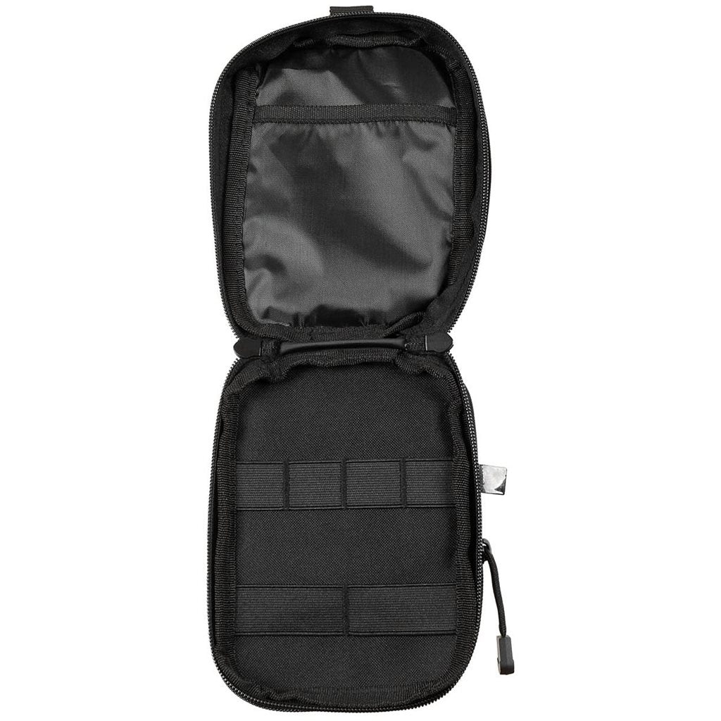 Funda EDC Everyday Carry MOLLE negra vista frontal con tiras de fijación MOLLE