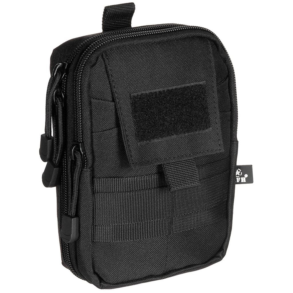 Funda EDC Everyday Carry MOLLE negra vista frontal con tiras de fijación MOLLE
