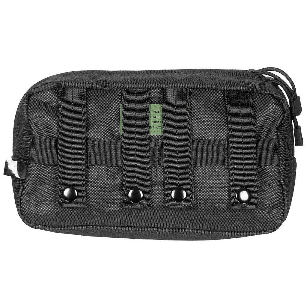 Funda multiusos MOLLE grande negra MAX-FUCHS vista frontal con correas MOLLE y cremallera