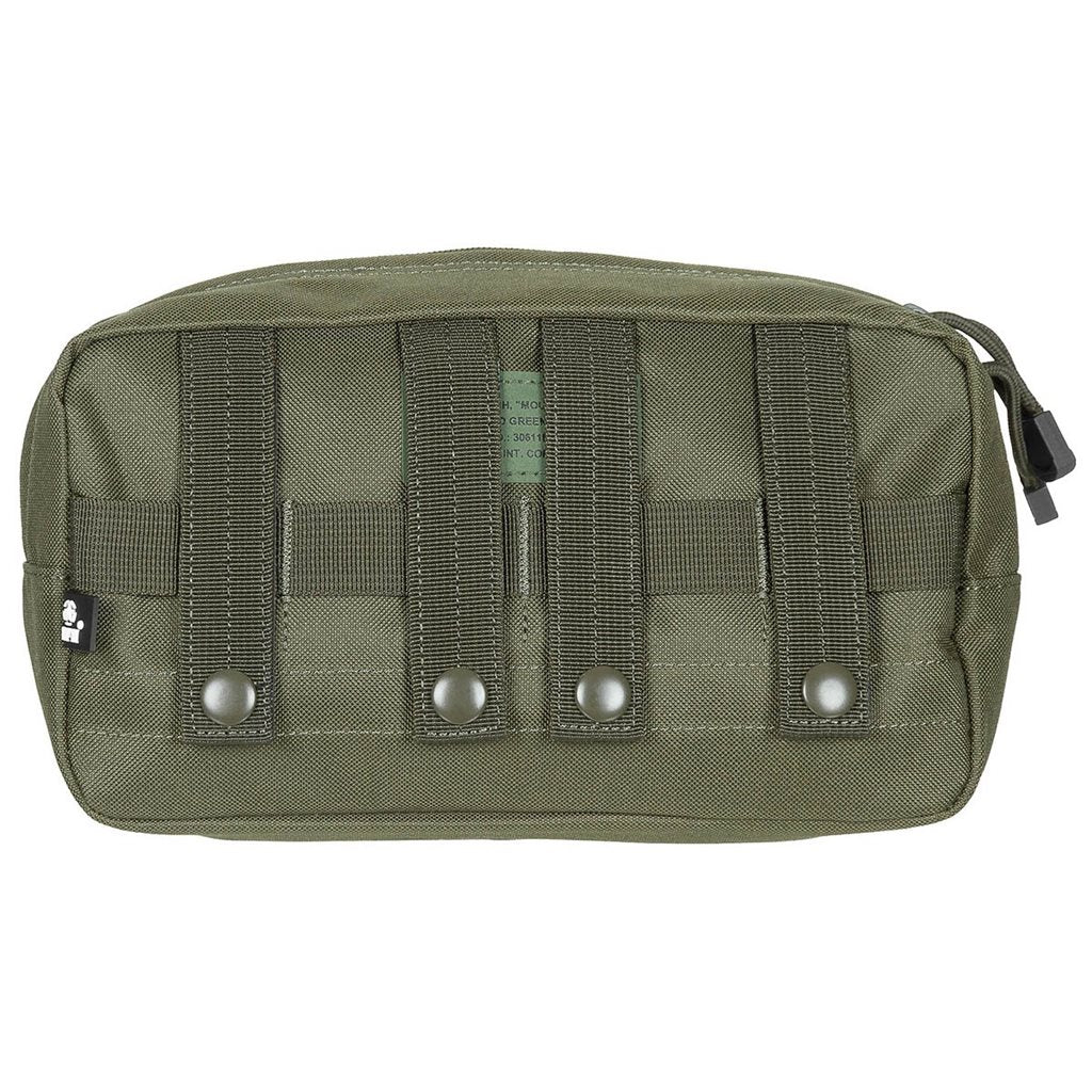 Funda multiusos MOLLE grande negra MAX-FUCHS vista frontal con correas MOLLE y cremallera
