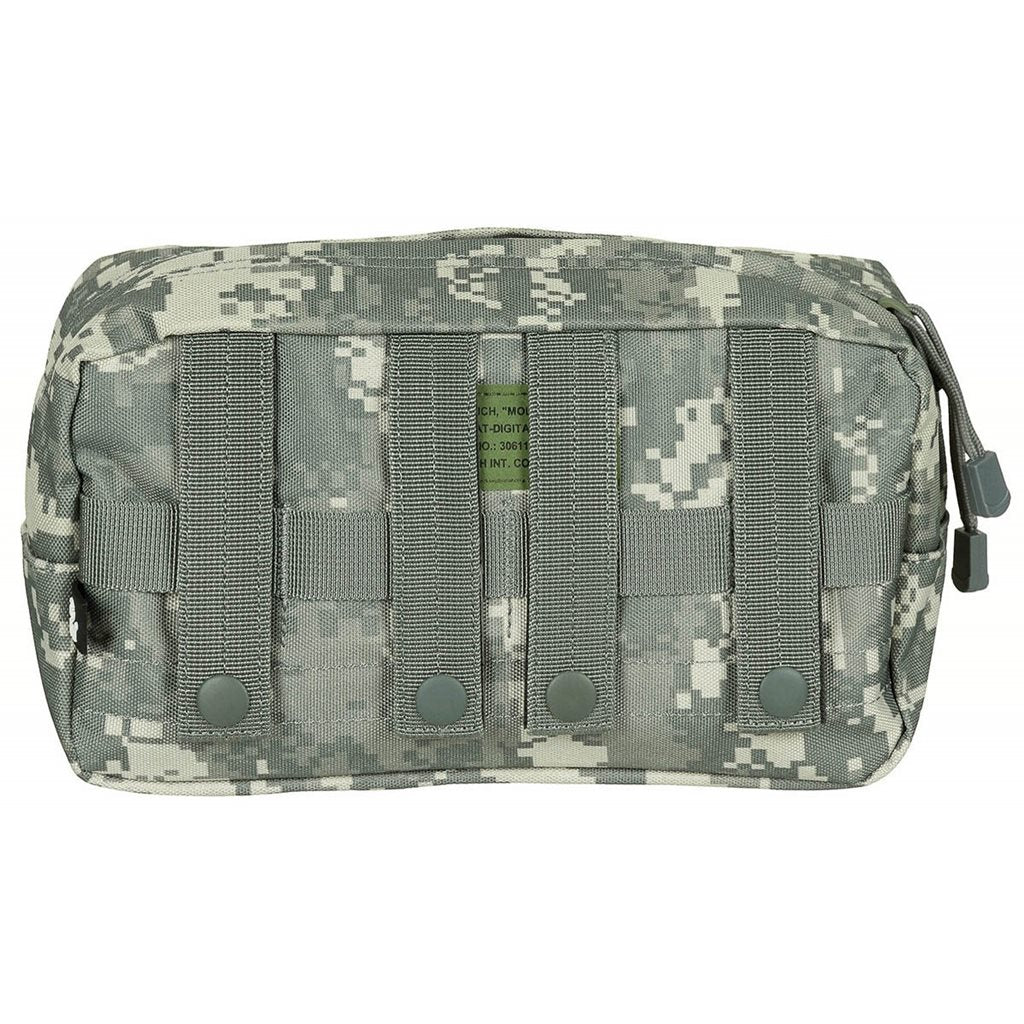 Funda multiusos MOLLE grande negra MAX-FUCHS vista frontal con correas MOLLE y cremallera
