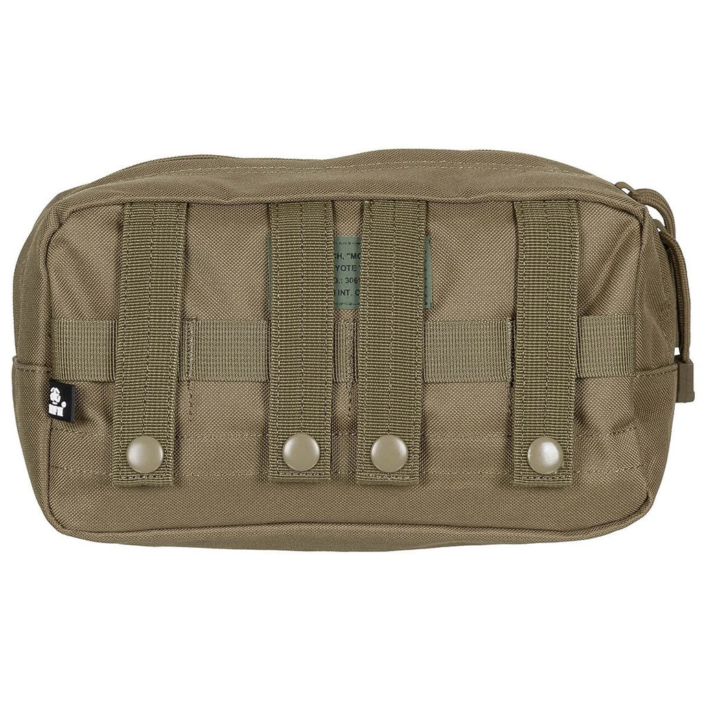 Funda multiusos MOLLE grande negra MAX-FUCHS vista frontal con correas MOLLE y cremallera