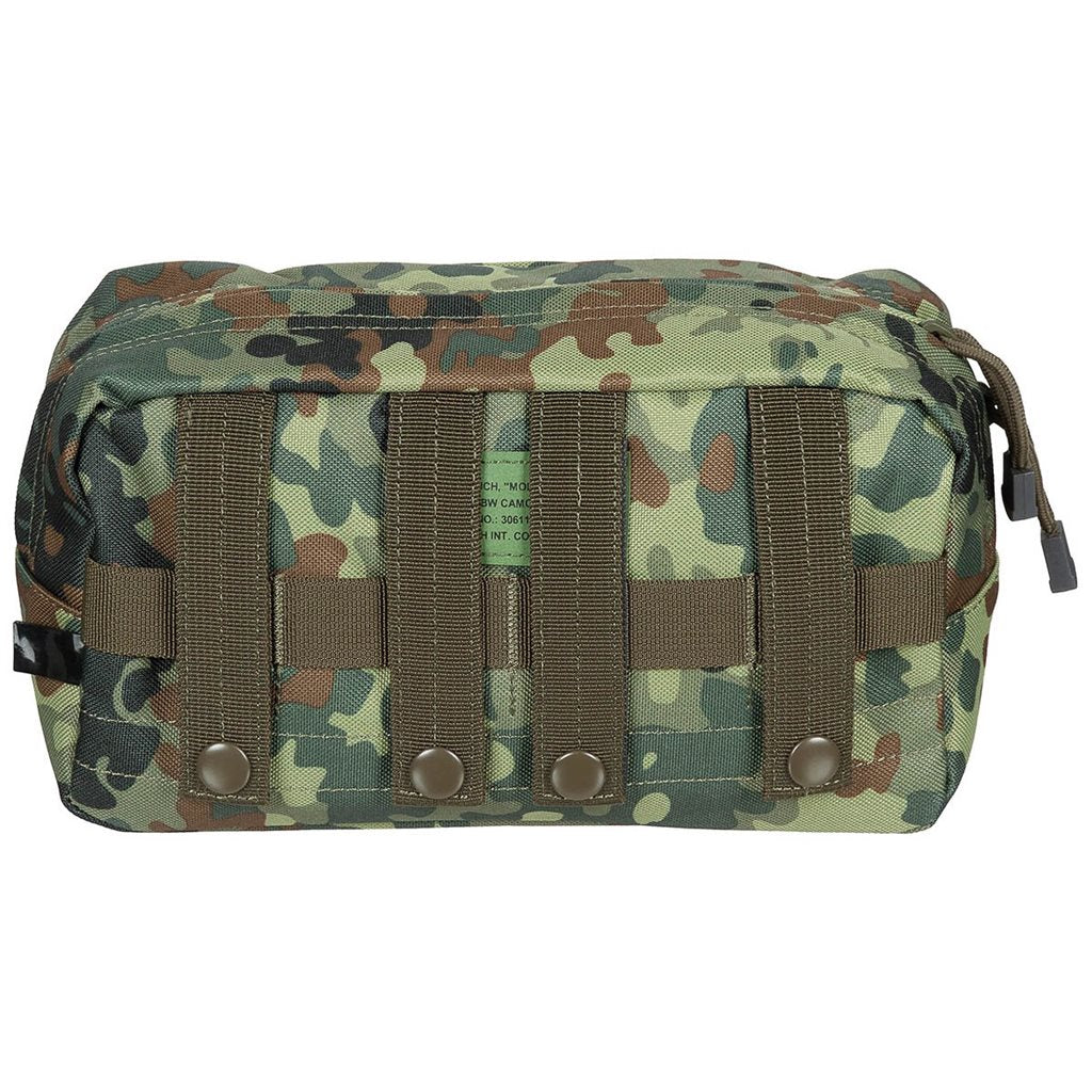 Funda multiusos MOLLE grande negra MAX-FUCHS vista frontal con correas MOLLE y cremallera