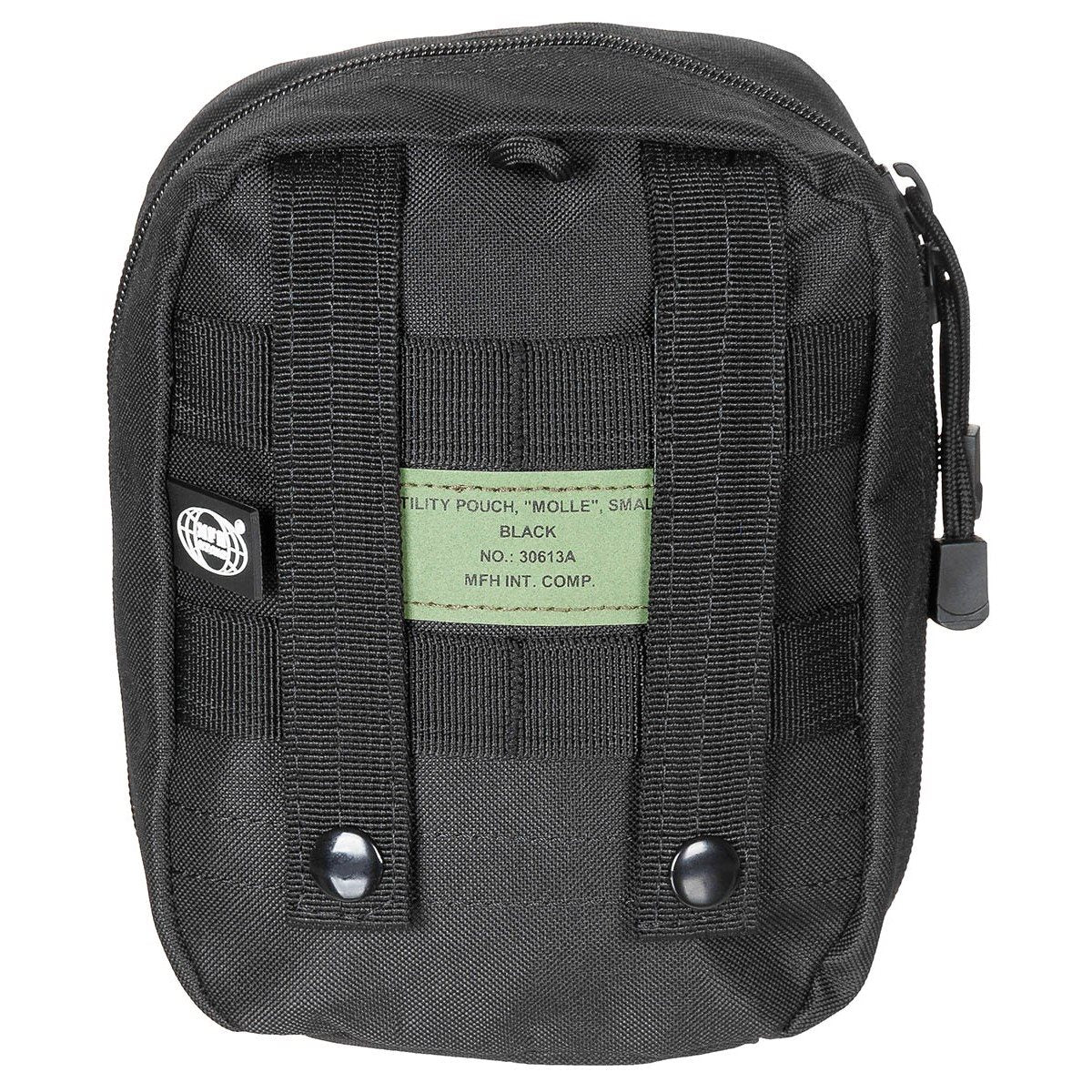 Funda MOLLE multiusos pequeña 13x7x19 cm negra con correas MOLLE y cierre de cremallera