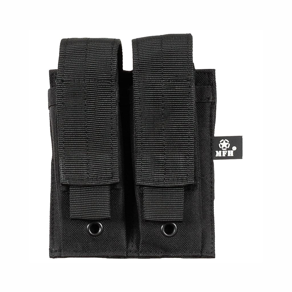 Funda MOLLE para dos cargadores de pistola, color negra, cierre de velcro