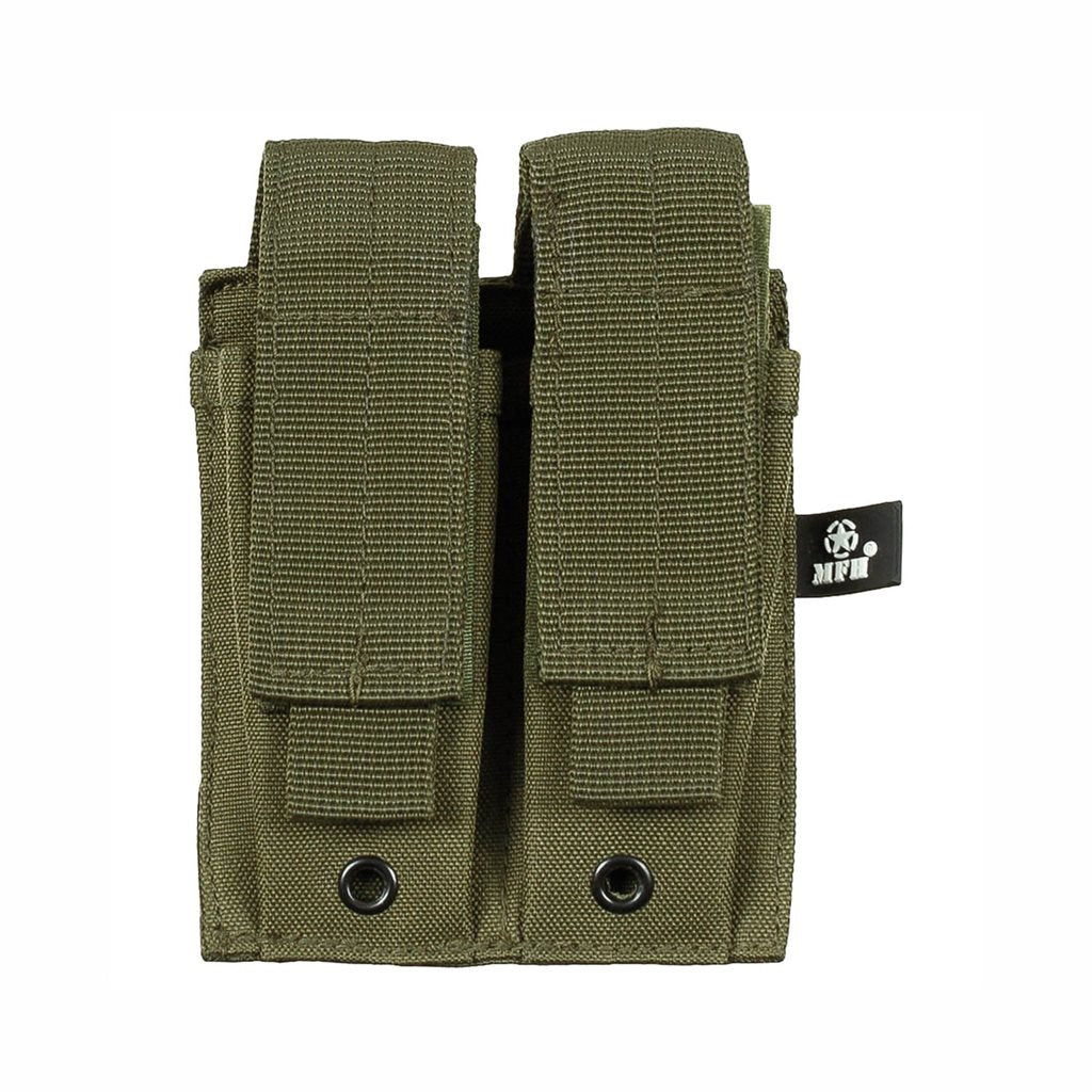 Funda MOLLE para dos cargadores de pistola, color negra, cierre de velcro