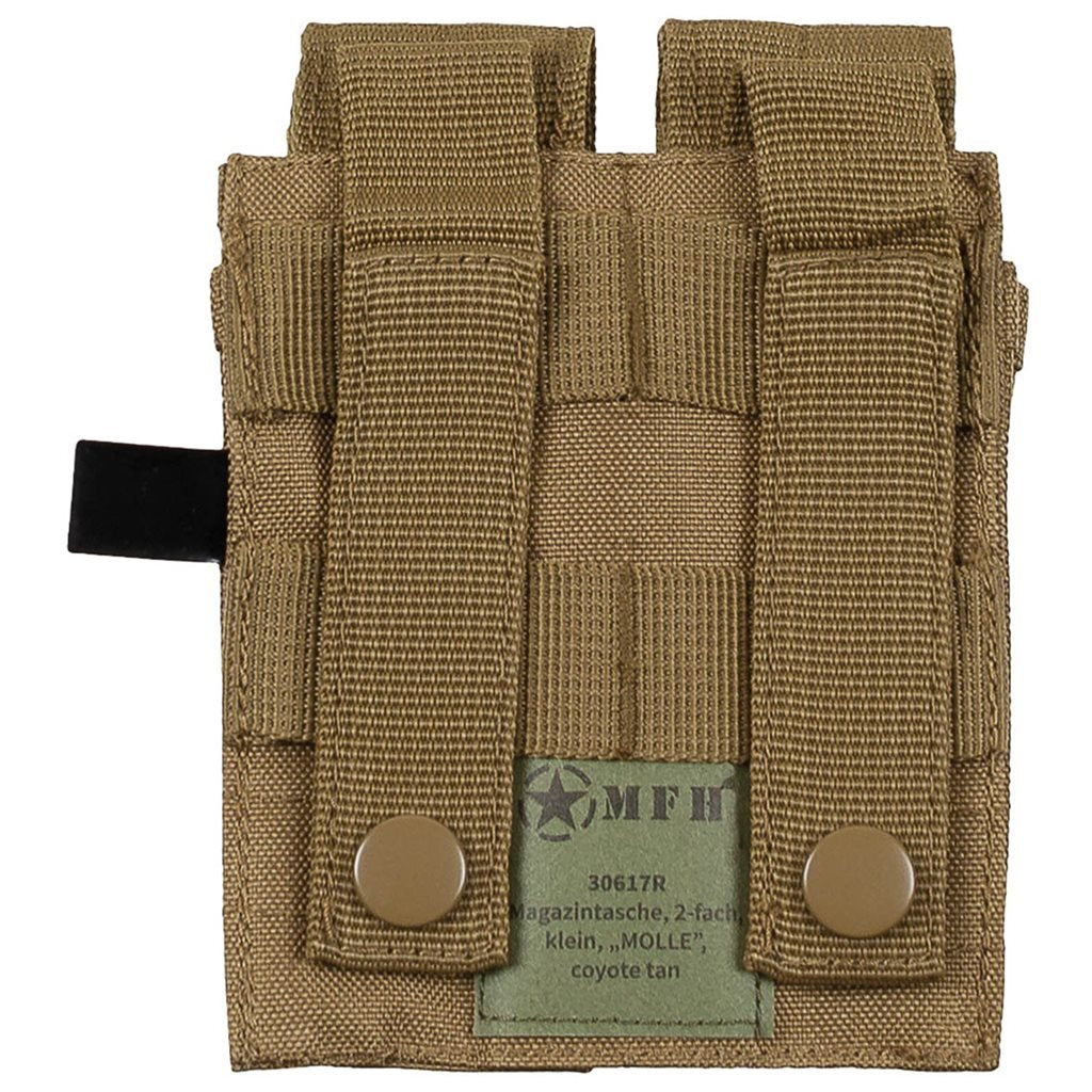 Funda MOLLE para dos cargadores de pistola, color negra, cierre de velcro