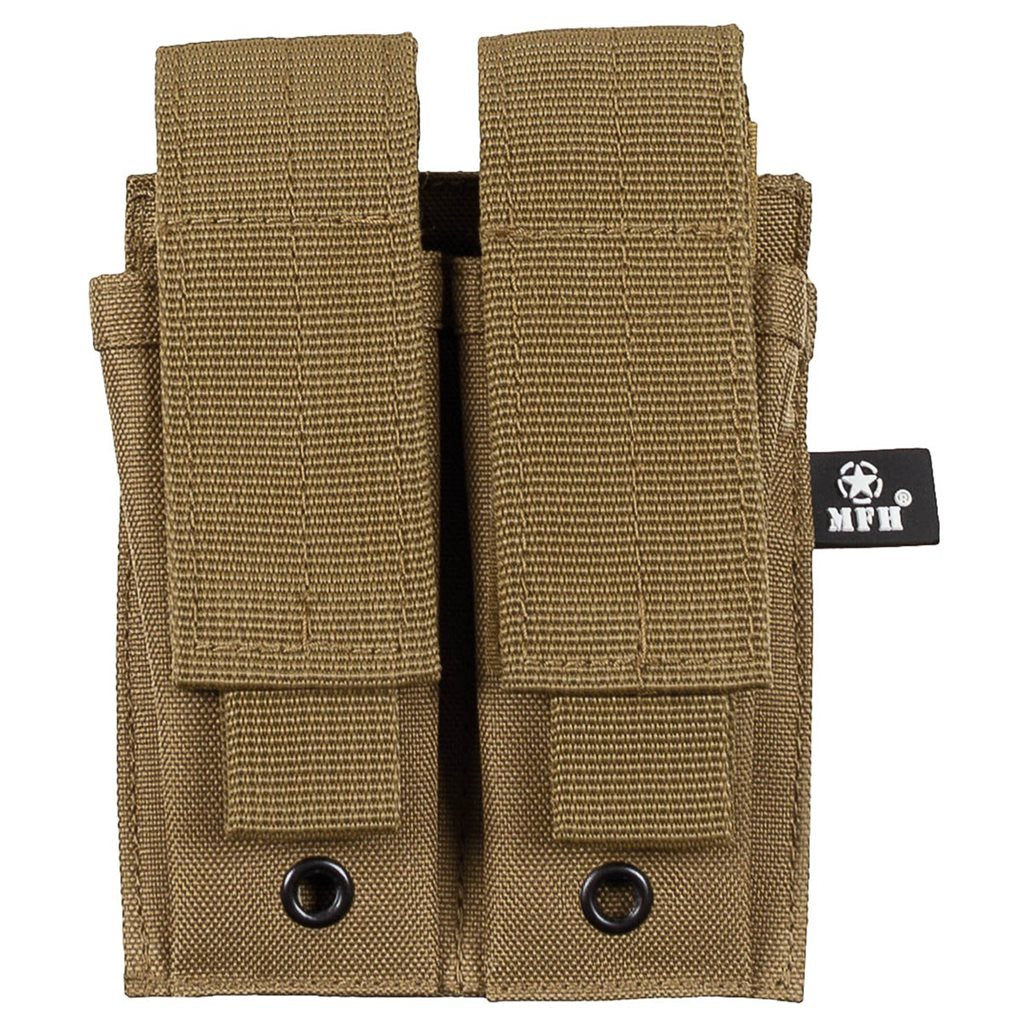 Funda MOLLE para dos cargadores de pistola, color negra, cierre de velcro