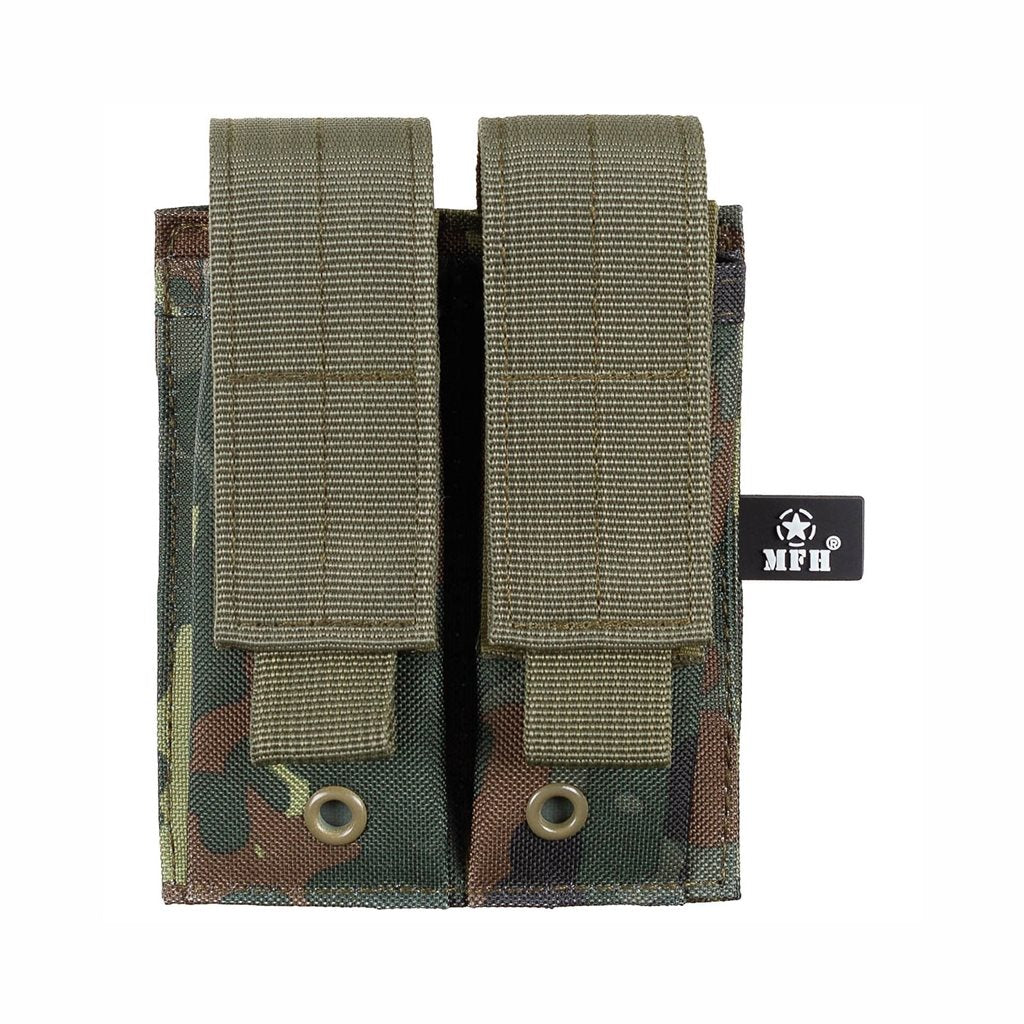 Funda MOLLE para dos cargadores de pistola, color negra, cierre de velcro