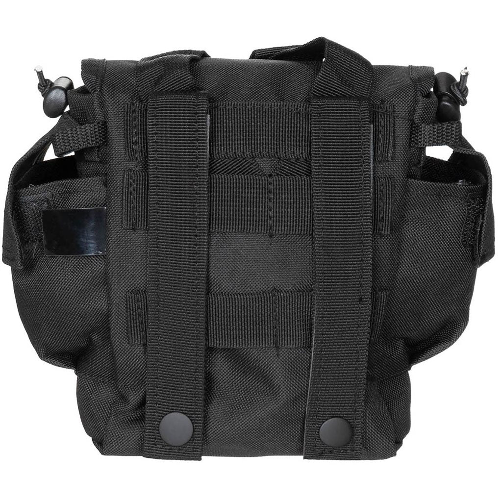 Funda MOLLE para botella 1L negra, compatible MOLLE, con dos tiras de sujeción y opción de montaje en cinturón
