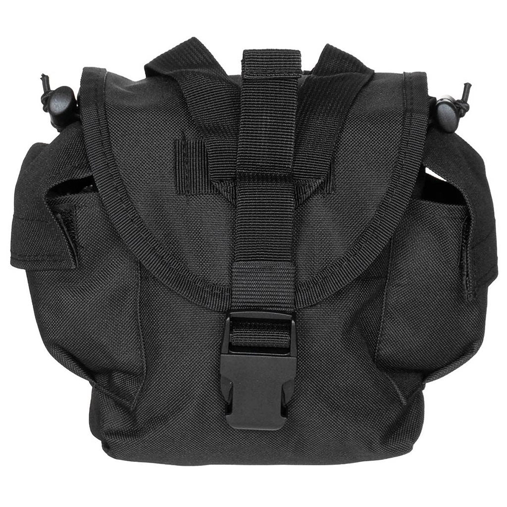 Funda MOLLE para botella 1L negra, compatible MOLLE, con dos tiras de sujeción y opción de montaje en cinturón