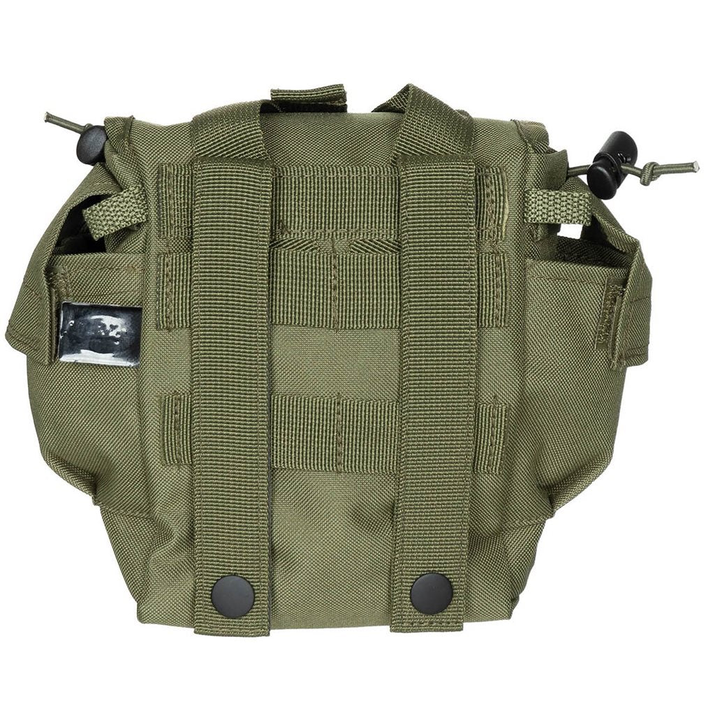 Funda MOLLE para botella 1L negra, compatible MOLLE, con dos tiras de sujeción y opción de montaje en cinturón
