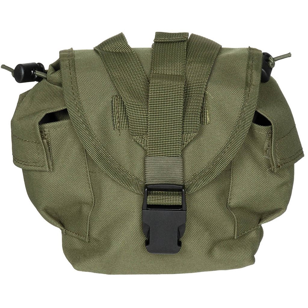 Funda MOLLE para botella 1L negra, compatible MOLLE, con dos tiras de sujeción y opción de montaje en cinturón