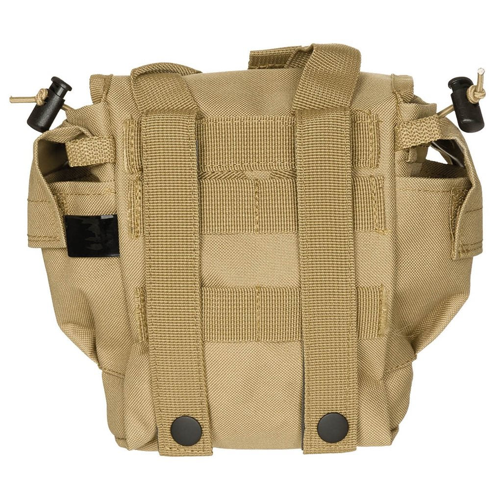 Funda MOLLE para botella 1L negra, compatible MOLLE, con dos tiras de sujeción y opción de montaje en cinturón