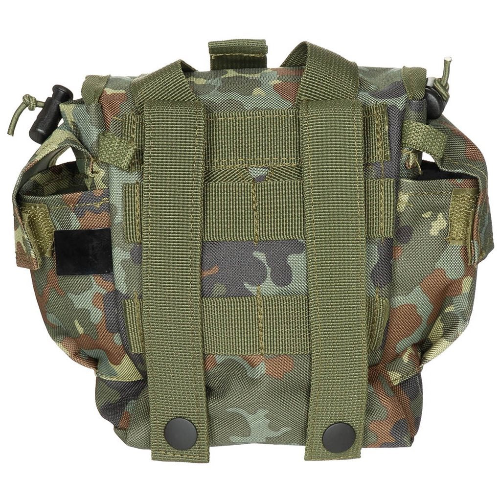 Funda MOLLE para botella 1L negra, compatible MOLLE, con dos tiras de sujeción y opción de montaje en cinturón
