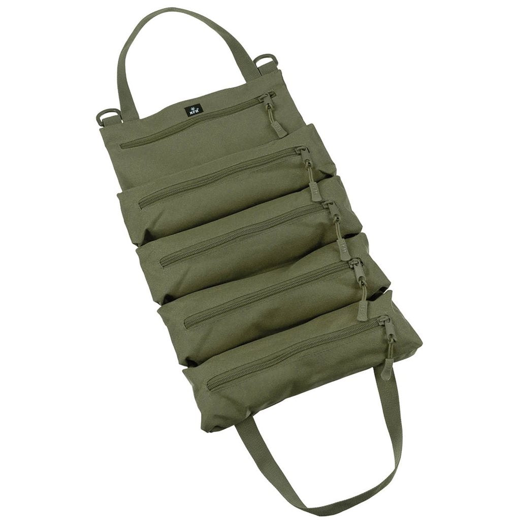 Bolsa Bushcraft negra con organizador y cinco bolsillos con cremallera