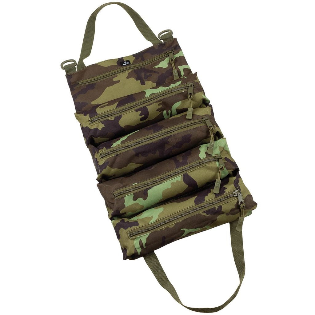 Bolsa Bushcraft negra con organizador y cinco bolsillos con cremallera