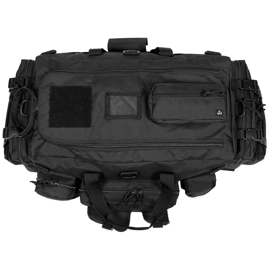 Bolsa/mochila Operation 70L negra con múltiples bolsillos, convertible para llevar como mochila o bolso