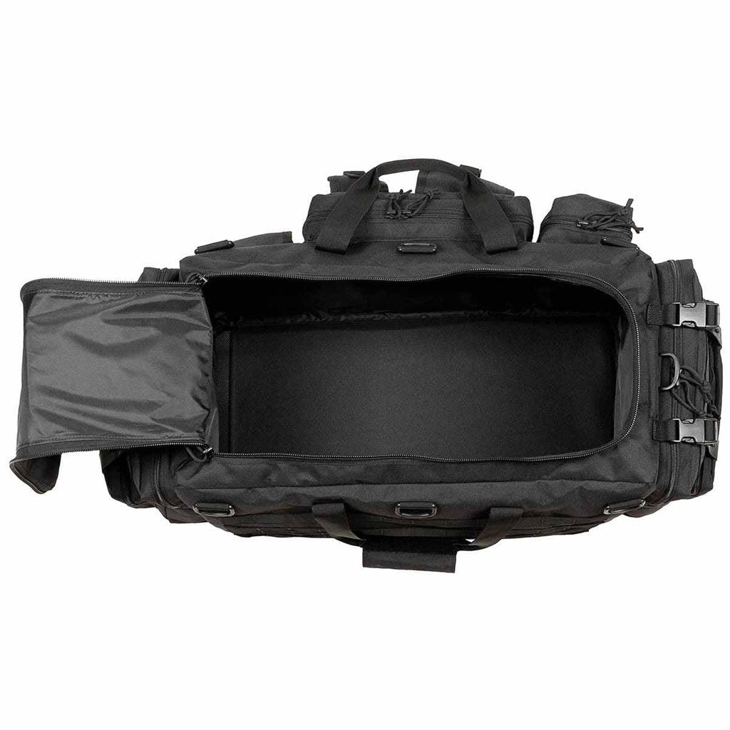 Bolsa/mochila Operation 70L negra con múltiples bolsillos, convertible para llevar como mochila o bolso