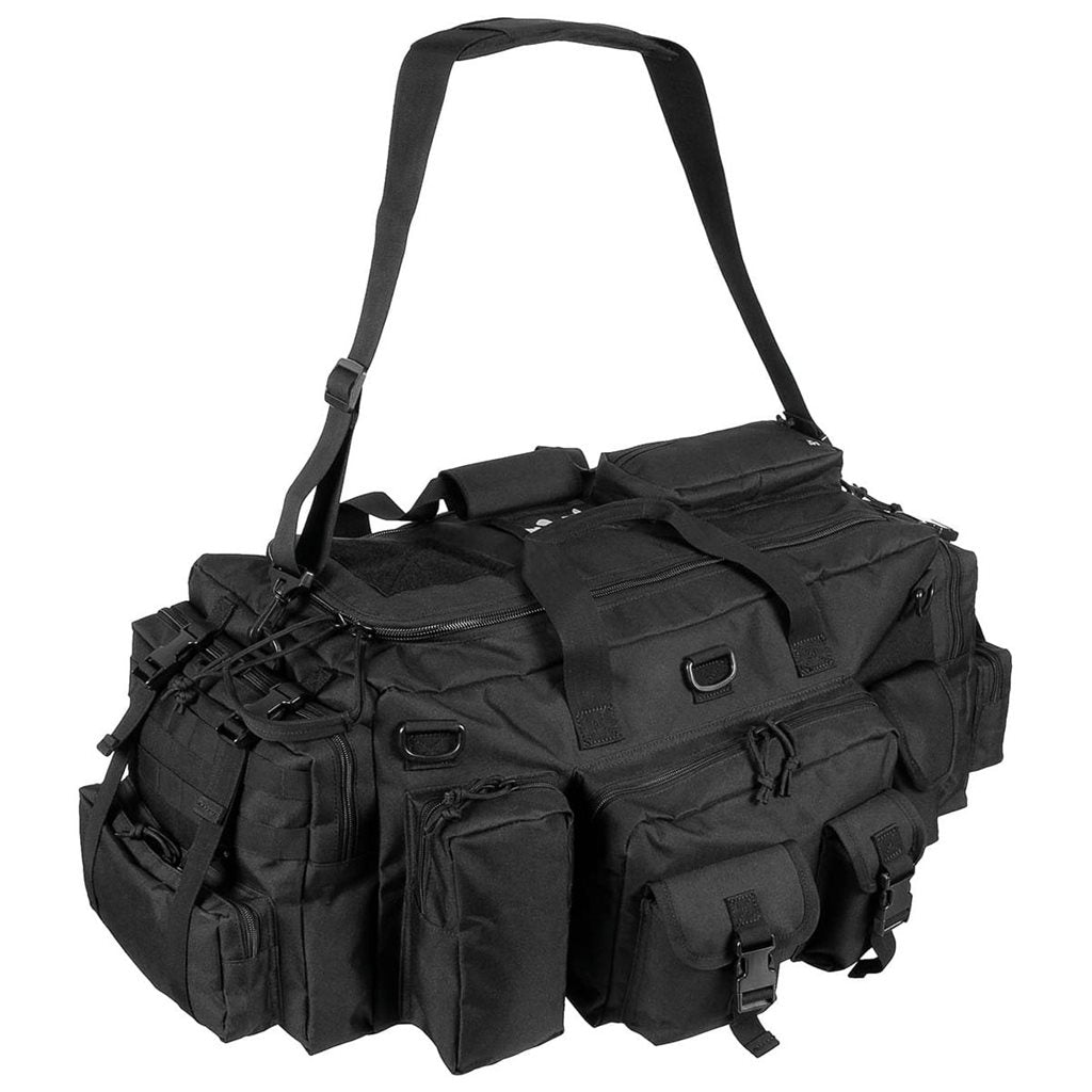 Bolsa/mochila Operation 70L negra con múltiples bolsillos, convertible para llevar como mochila o bolso