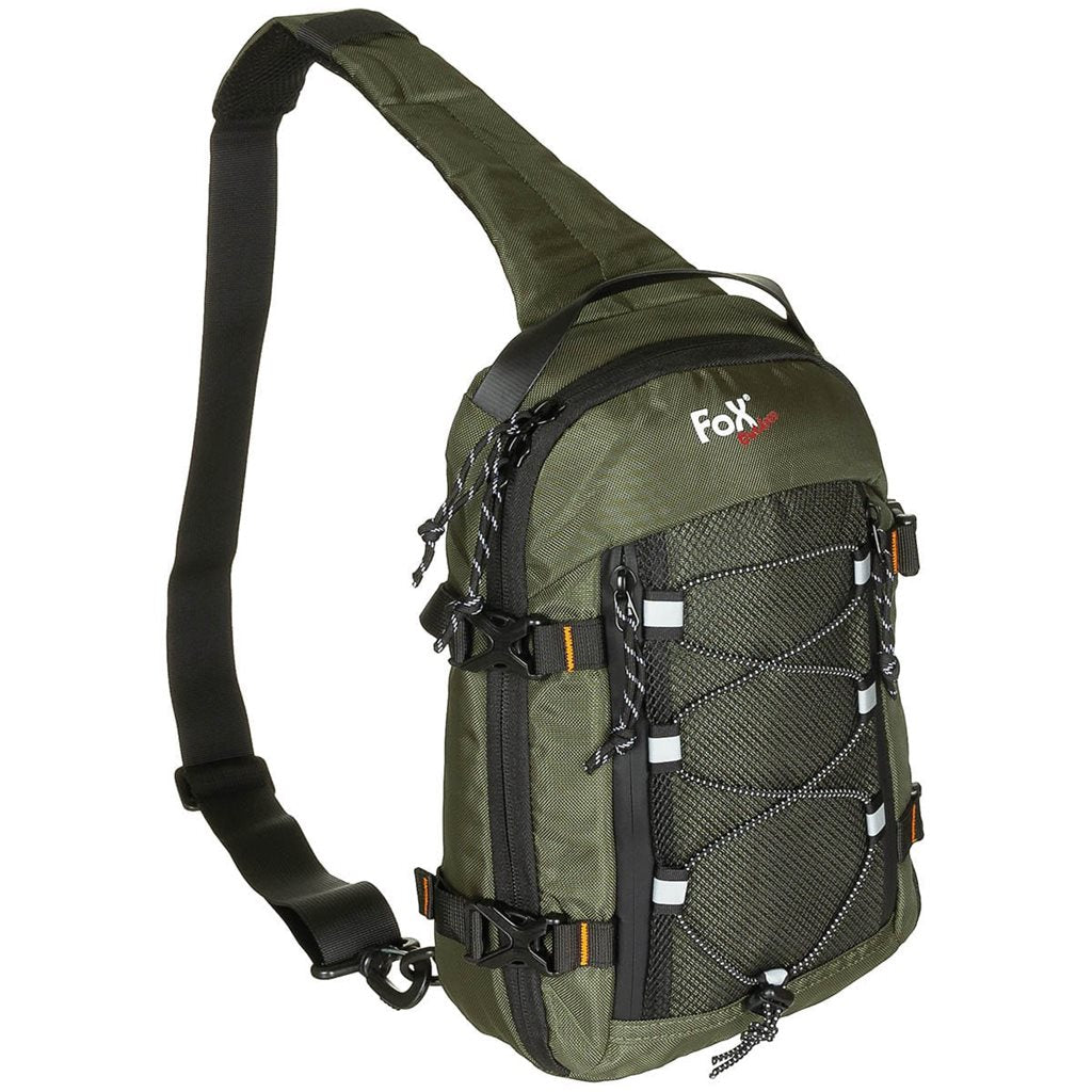 Mochila sling compacta negra con 2 anillas D y correa para llevar en un solo hombro