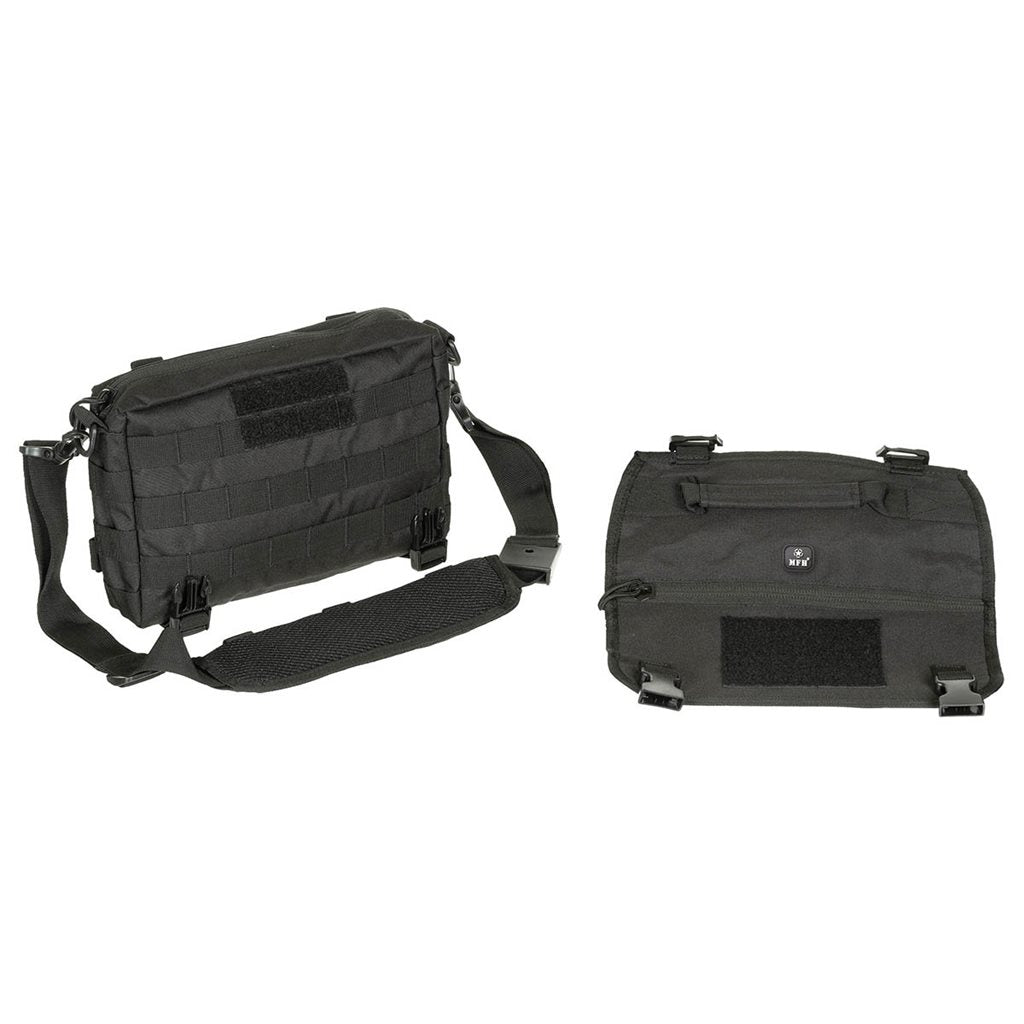 Bolsa bandolera negra con sistema MOLLE, 28 x 19 x 6,5 cm, 100% poliéster