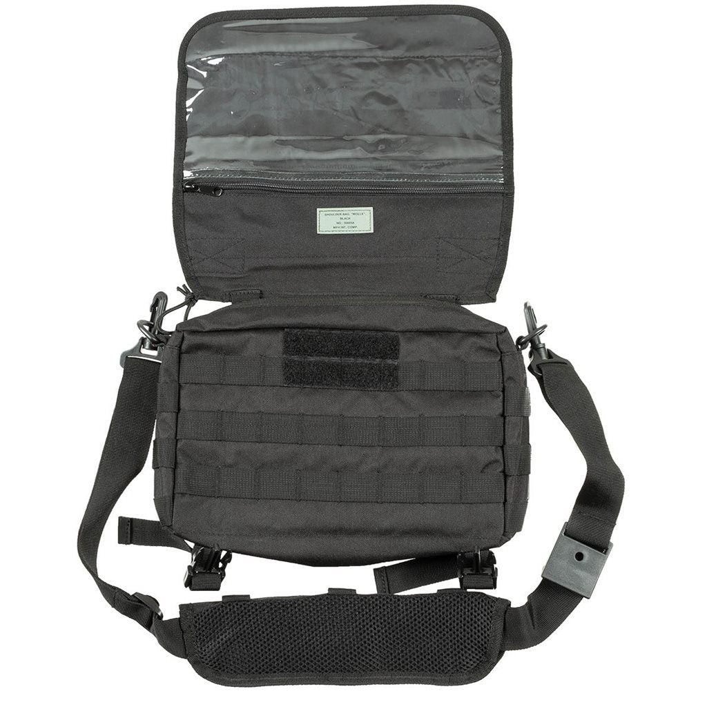 Bolsa bandolera negra con sistema MOLLE, 28 x 19 x 6,5 cm, 100% poliéster