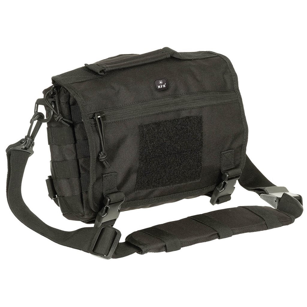Bolsa bandolera negra con sistema MOLLE, 28 x 19 x 6,5 cm, 100% poliéster