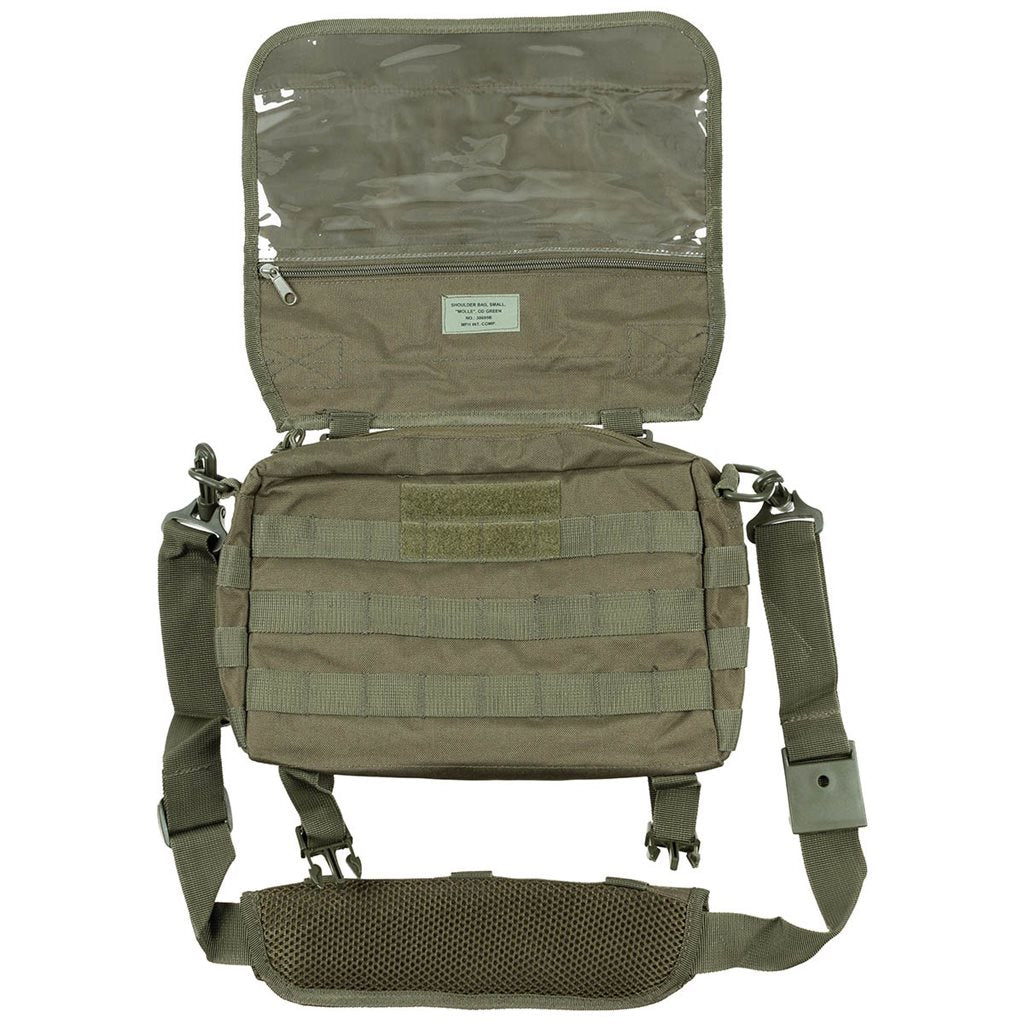 Bolsa bandolera negra con sistema MOLLE, 28 x 19 x 6,5 cm, 100% poliéster