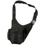 Bolso bandolera negro, 9 bolsillos (4 con cremallera), correa con mosquetón metálico