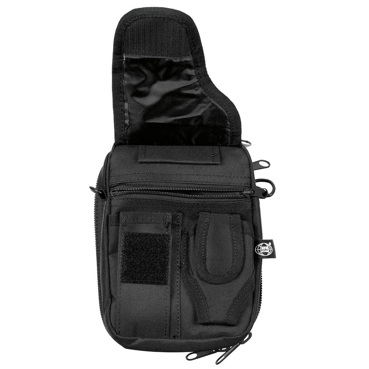 Bolso bandolera negro con correa extraíble y 6 bolsillos, 13x18x8 cm