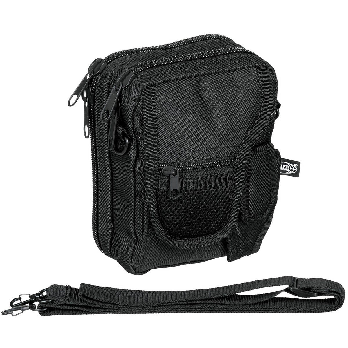 Bolso bandolera negro con correa extraíble y 6 bolsillos, 13x18x8 cm
