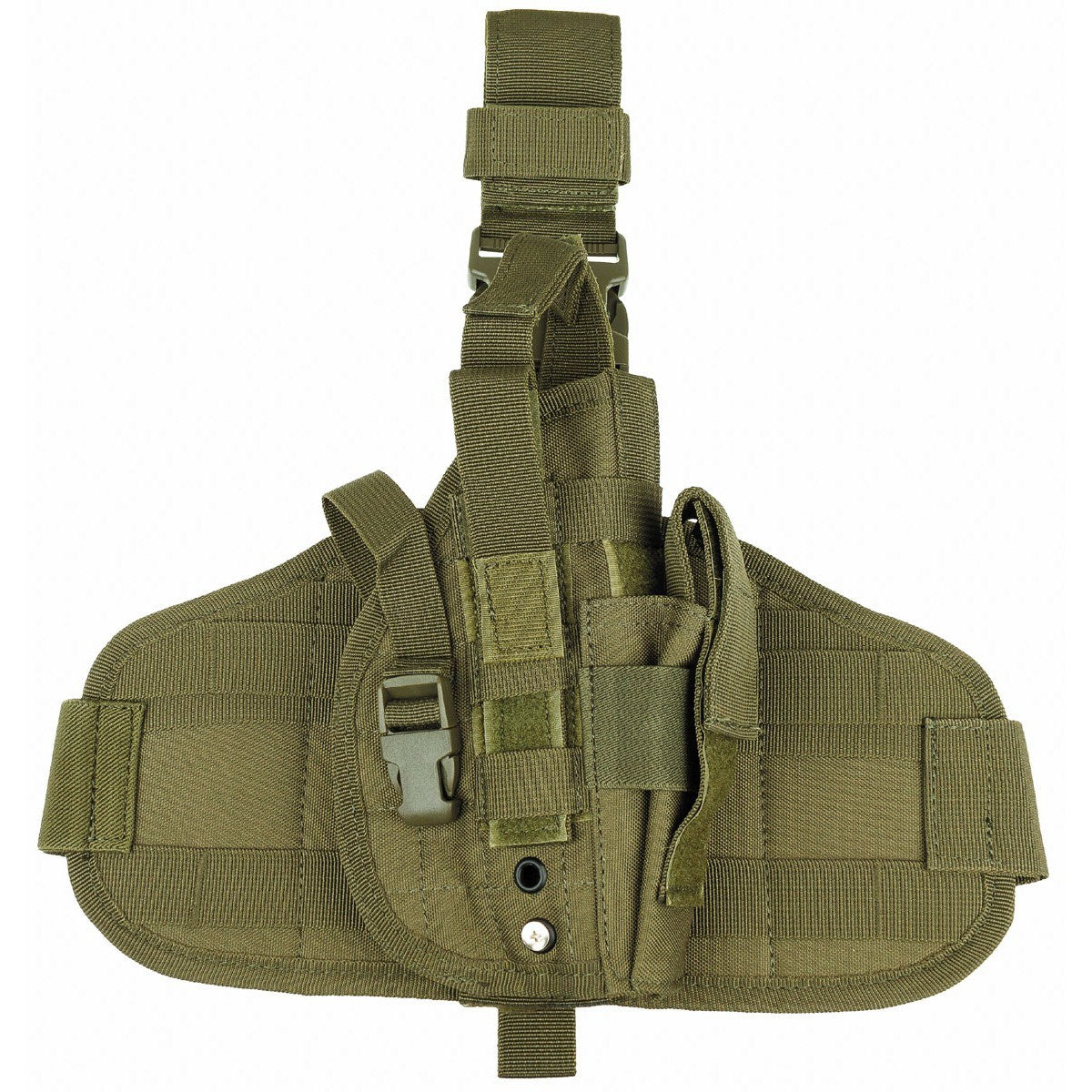 Funda pistolera de muslo MOLLE Flecktarn con correas FASTEX y bolsillos para tres cargadores