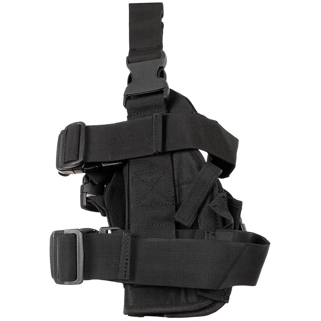 Funda pistola muslo derecho negra con 3 compartimentos para cargadores, correas ajustables y hebillas FASTEX