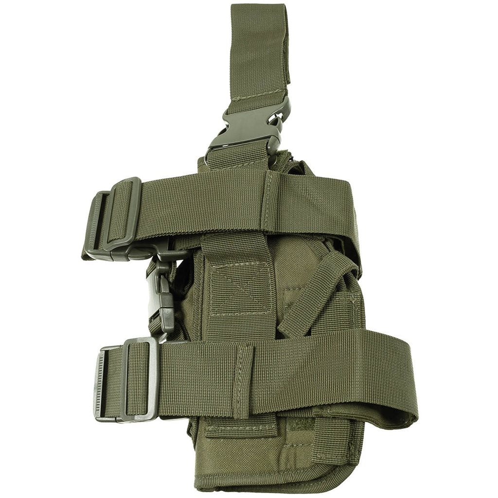Funda pistola muslo derecho negra con 3 compartimentos para cargadores, correas ajustables y hebillas FASTEX