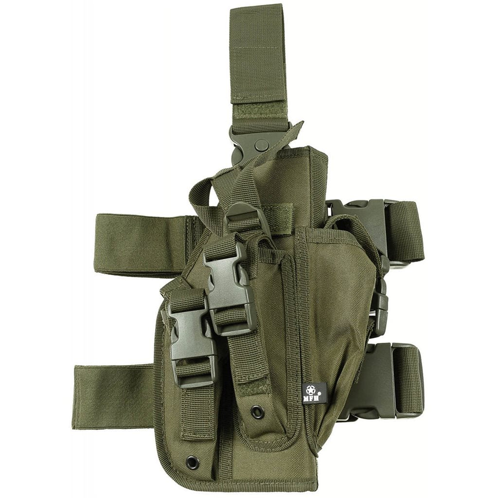 Funda pistola muslo derecho negra con 3 compartimentos para cargadores, correas ajustables y hebillas FASTEX