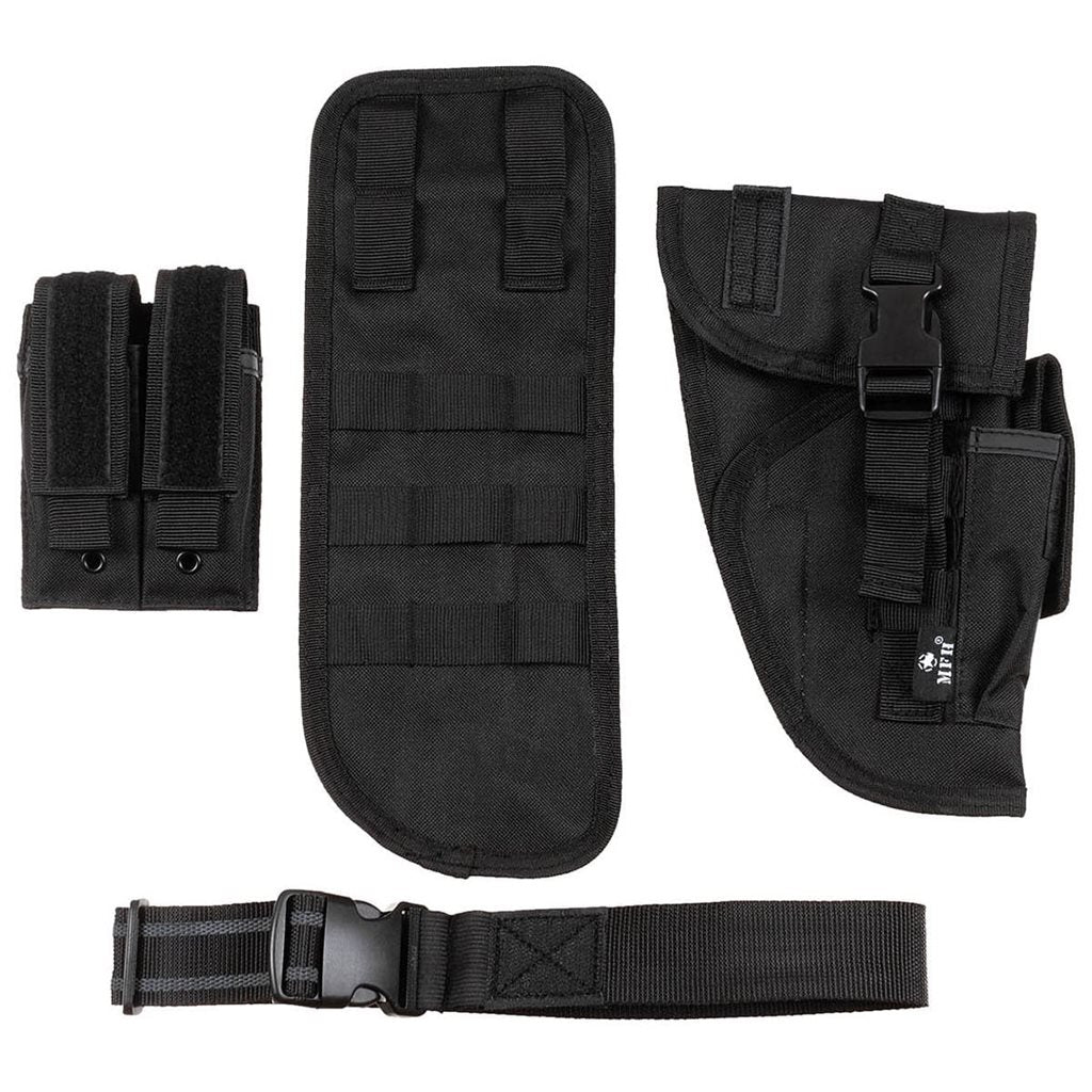 Funda muslera táctica negra para pistola y cargadores, mano derecha