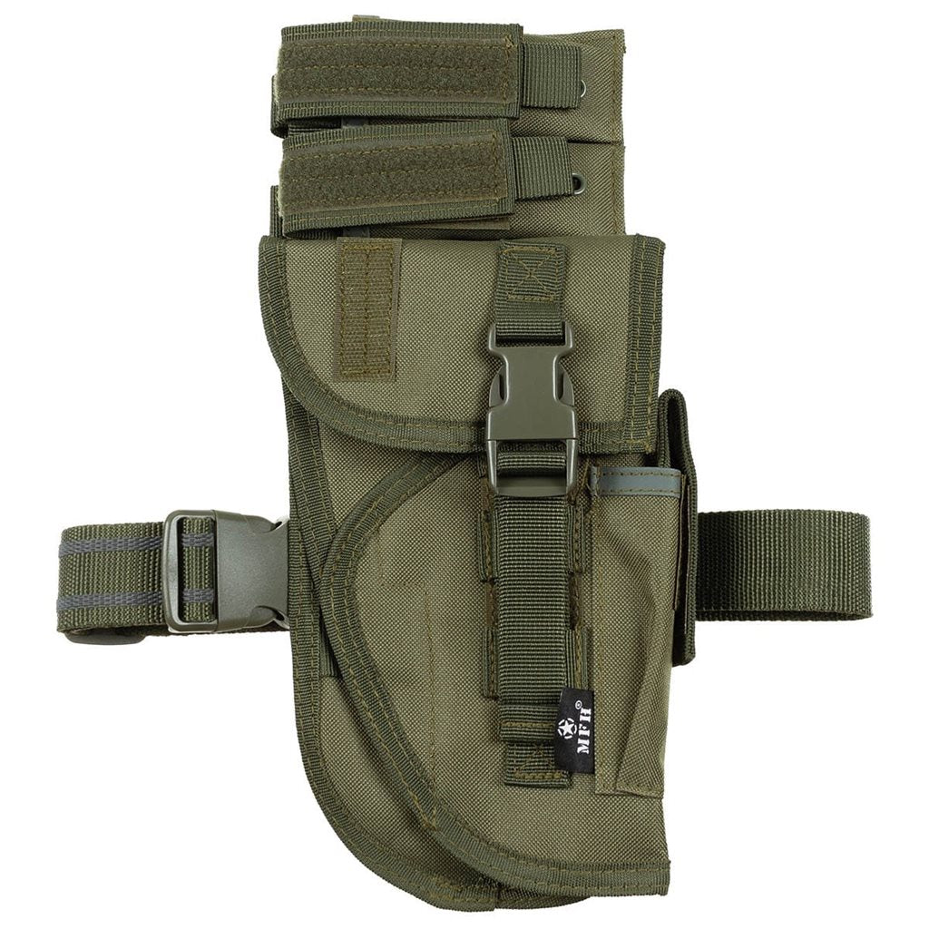 Funda táctica de muslo derecha verde para pistola y cargadores (30716B)
