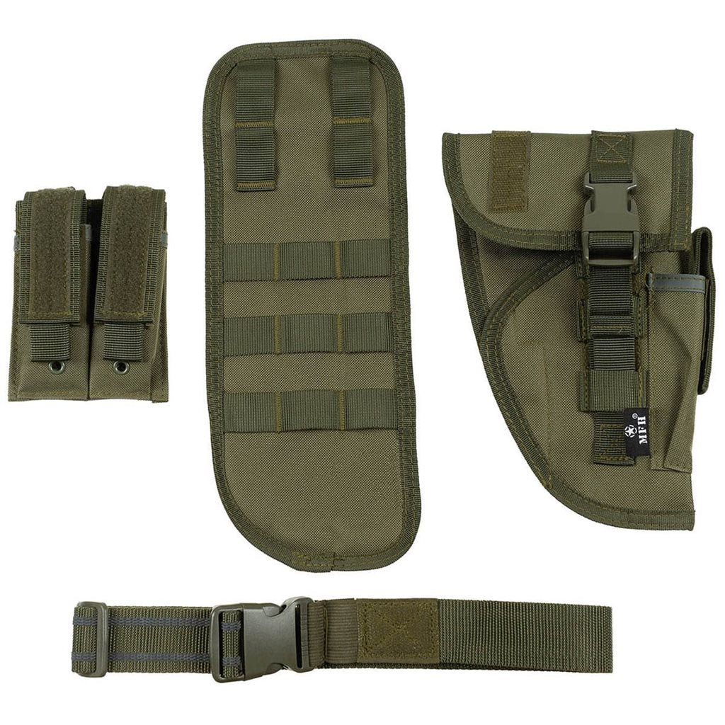 Funda táctica de muslo derecha verde para pistola y cargadores (30716B)
